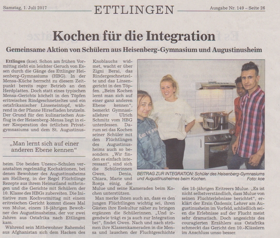 Kochen mit Flüchtlingen BNN Artikel